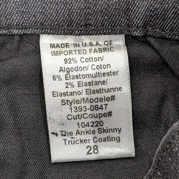 Current/Elliot The Ankle Skinny Trucker Coated Textured Black Jeans Size 28 - Picture 9 of 10